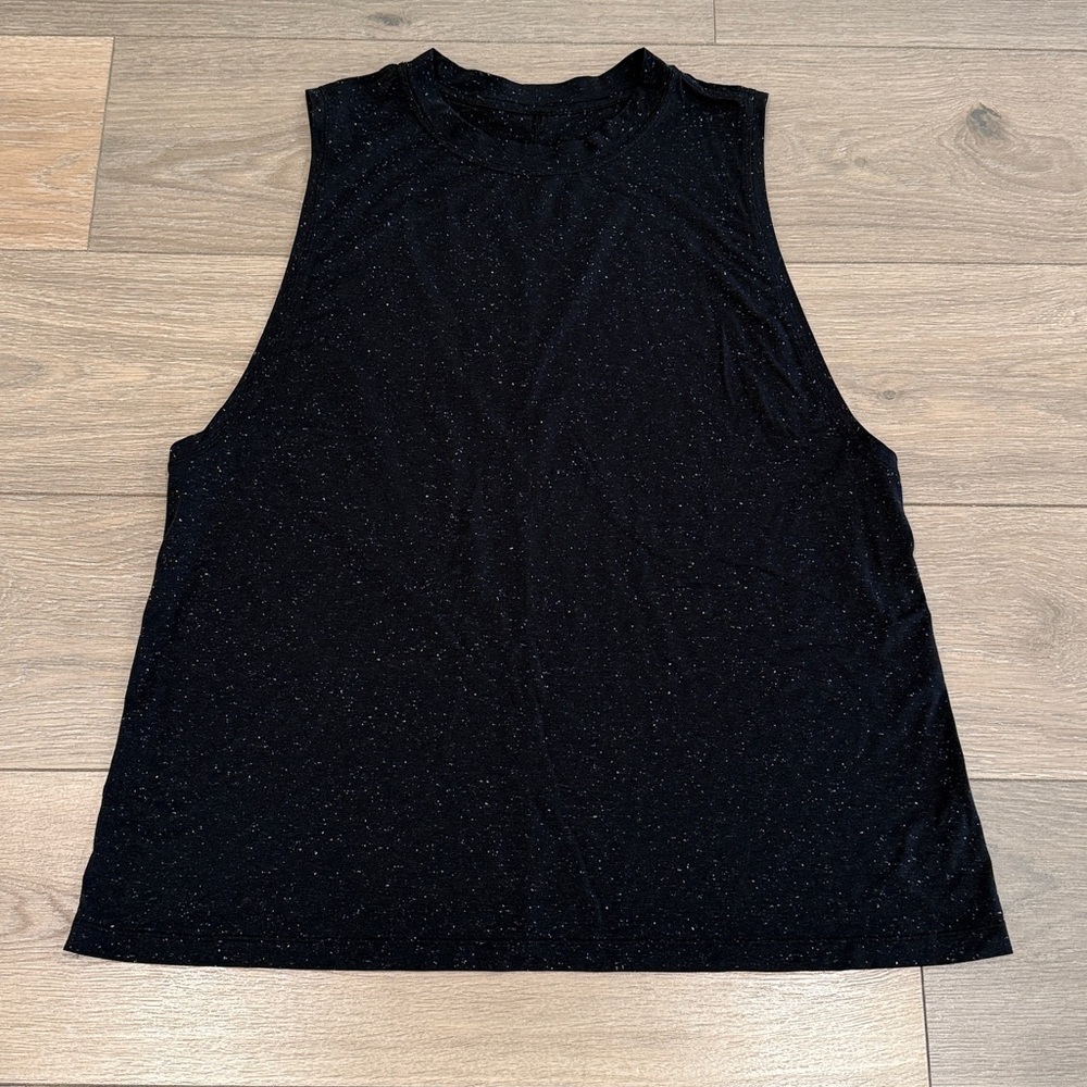 LULULEMON Black White Speckle All Yours Boyfriend Tank Active Muscle Top Size 12 - Picture 2 of 11